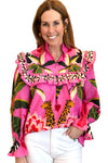 Rose Leopard Print Tropical Ruffle Blouse