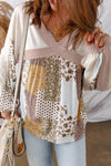 White Floral Print Patchwork Long Sleeve Top