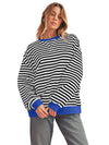 Green Stripe Contrast Edge Oversized Sweatshirt