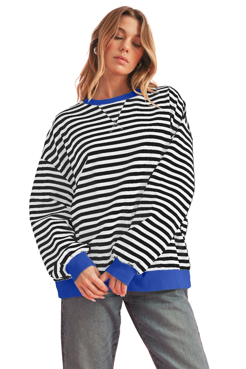 Green Stripe Contrast Edge Oversized Sweatshirt