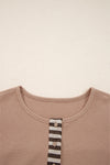 Straw Yellow Waffle Stripe Plaid Patchwork Henley Top