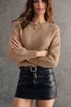 Camel Buttoned Cuffs Raglan Sleeve Knit Sweater