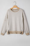 Red Stripe Ribbed Trim Drop Shoulder Long Sleeve Oversized Top