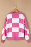 Rose Checkered Bishop Sleeve Pullover Sweater