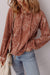 Brown Floral Twisted Rib Drawstring Kangaroo Pocket Hooded Top