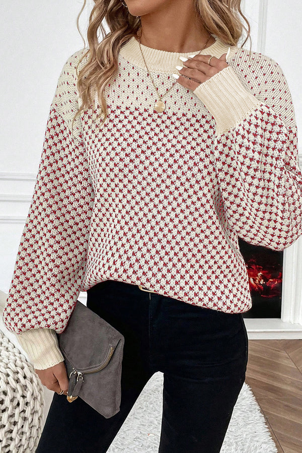Red Colorblock Bishop Sleeve Knit Sweater