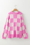 Pink Checkered Button Collared Sweater