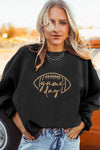 Black Football Graphic Drop Shoulder Game Day Corded Sweatshirt