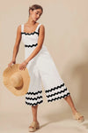 SO ME Scallop Ric Rac Trimmed Wide Leg Jumpsuit
