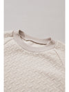 Beige Solid Color Textured Raglan Sleeve Pullover Sweatshirt