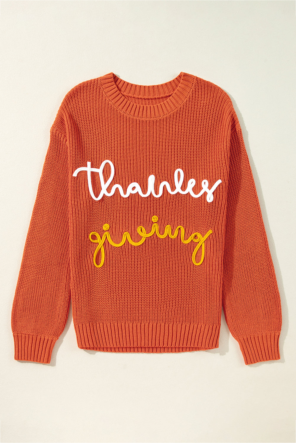 Red Sandalwood Thanksgiving Letter Graphic Crew Neck Sweater