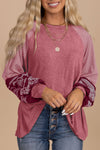 Brown Contrast Print Striped Raglan Long Sleeve Loose Top
