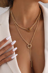 Gold Plated Double Layer O-Ring Long Stick Pendant Chain Necklace