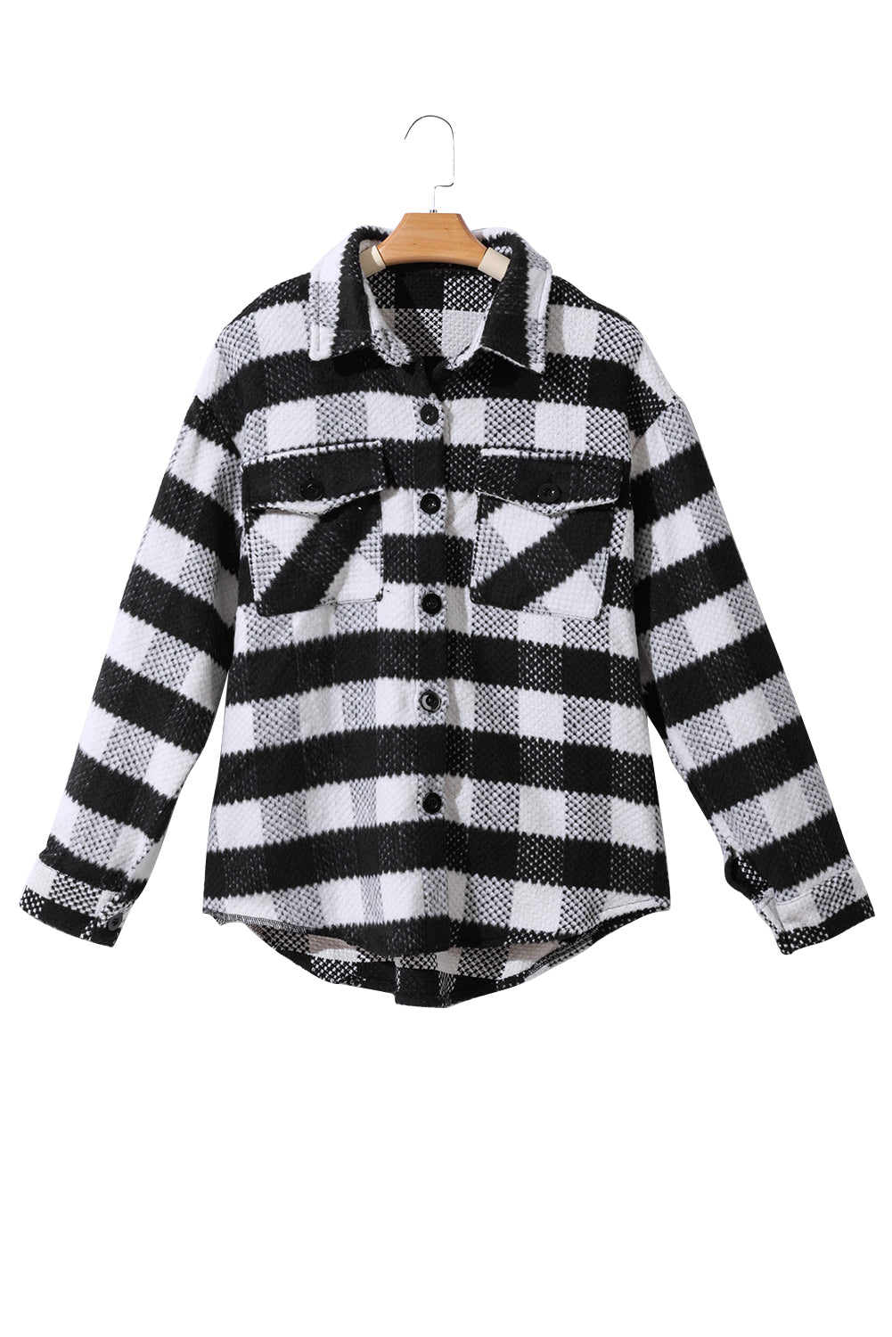 Black Plaid Textured Flap Pocket Shacket