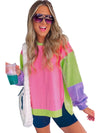 Pink Colorblock Patchwork Oversized Sweatshirt