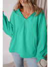 Smoke Green Half Zipper Kangaroo Pockets Drop Shoulder Hoodie