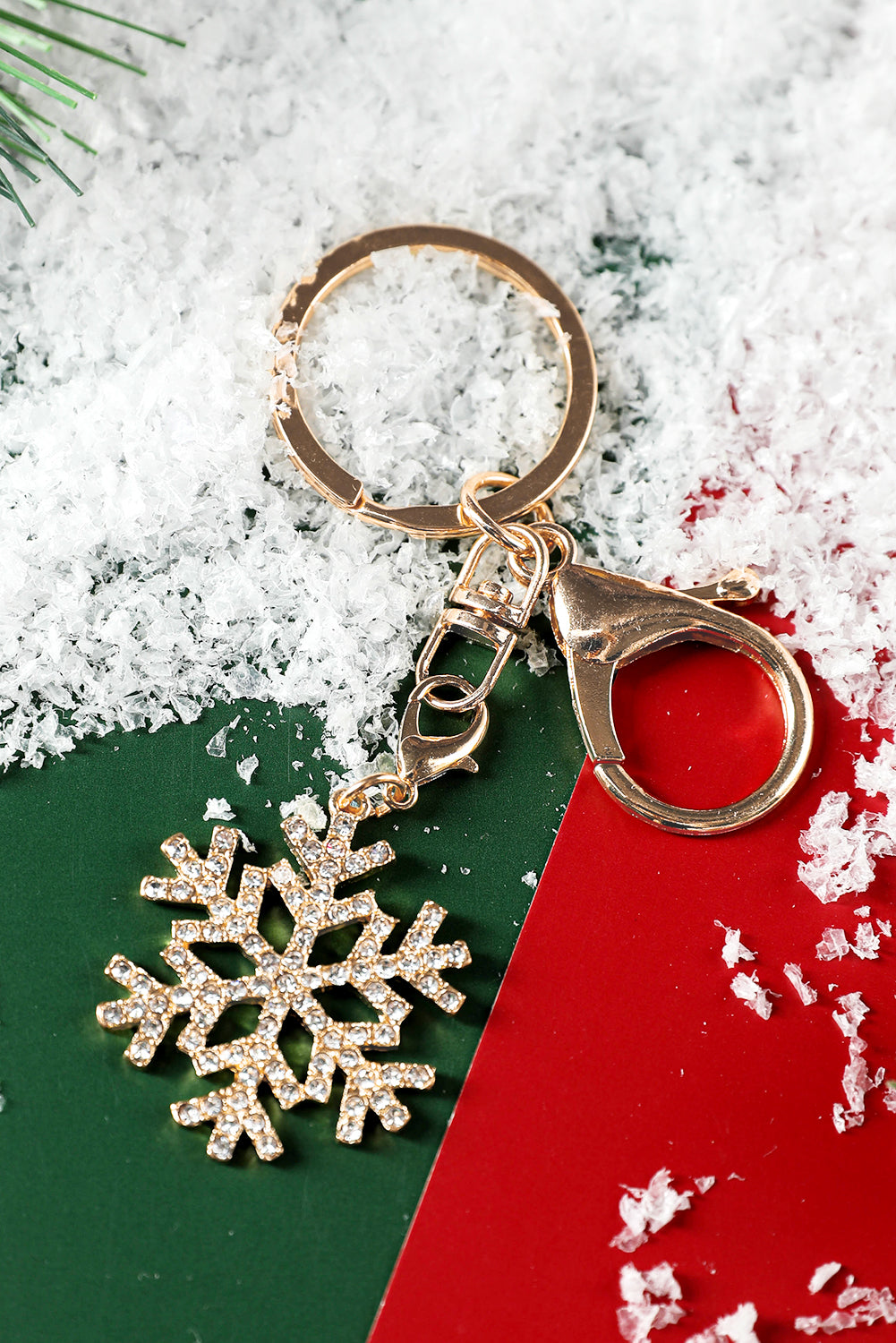 Gold Rhinestone Christmas Snowflake Keychain