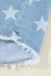 Sky Blue Star Print Raw Hem Denim Jacket