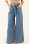 Dusk Blue Medium Wash Drawstring Waist Wide Leg Jeans