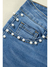 Dusk Blue Pearl Decor High Waist Flared Jeans