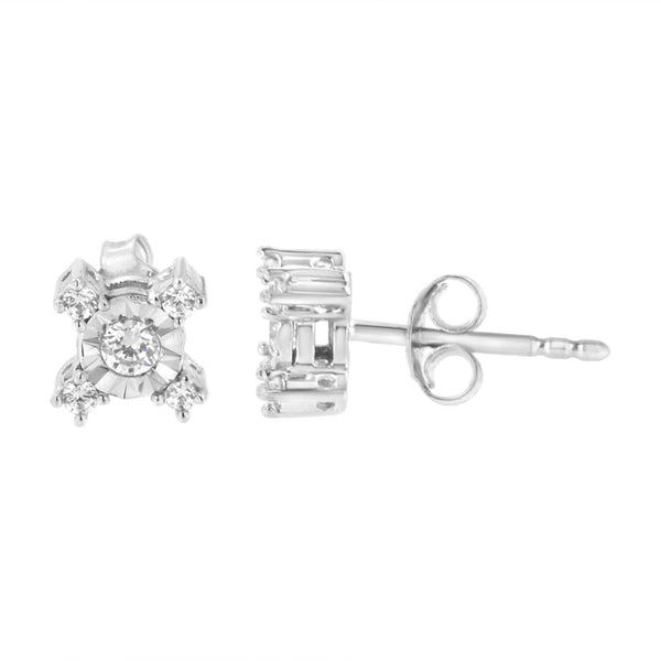 Haus of Brilliance .925 Sterling Silver 1/4 Cttw Miracle Plate Set Diamond "X" Shaped Stud Earrings