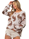 White Animal Print Drop Sleeve Pullover Sweatshirt