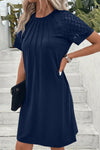 Dark Brown Contrast Lace Raglan Sleeve Pleated Detail Shift Dress