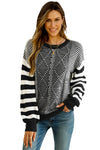 Black Stripe Twisted Knitted Drop Shoulder Sweater