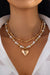 Gold Heart Pendant Pearl Chain 2pcs Necklace Set