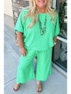 Mint Green Textured Batwing Sleeve Tee & Wide Leg Pants Plus Size Set