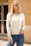 Camel Buttoned Cuffs Raglan Sleeve Knit Sweater