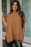 Rose Red Side Slit Short Sleeve Oversized Sweater