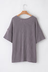 Black Twist Corded V-Neck Plain Plus T-Shirt