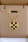 Gold Checkered Heart Pendant Necklace