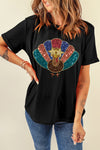 Black Glitter Turkey Graphic Thanksgiving T Shirt