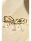 Gold Bow Knot Pearl Decor Plated Alloy Hair Clip