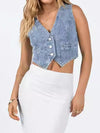 Button Up Sleeveless Denim Top - Cocoa Yacht Club