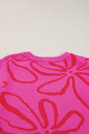 Bright Pink Side Buttons Sleeveless Floral Knitted Top