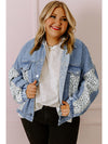 Beau Blue Leopard Patchwork Plus Size Denim Jacket