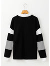 Dark Blue Striped Patchwork Collar Sweatshirt