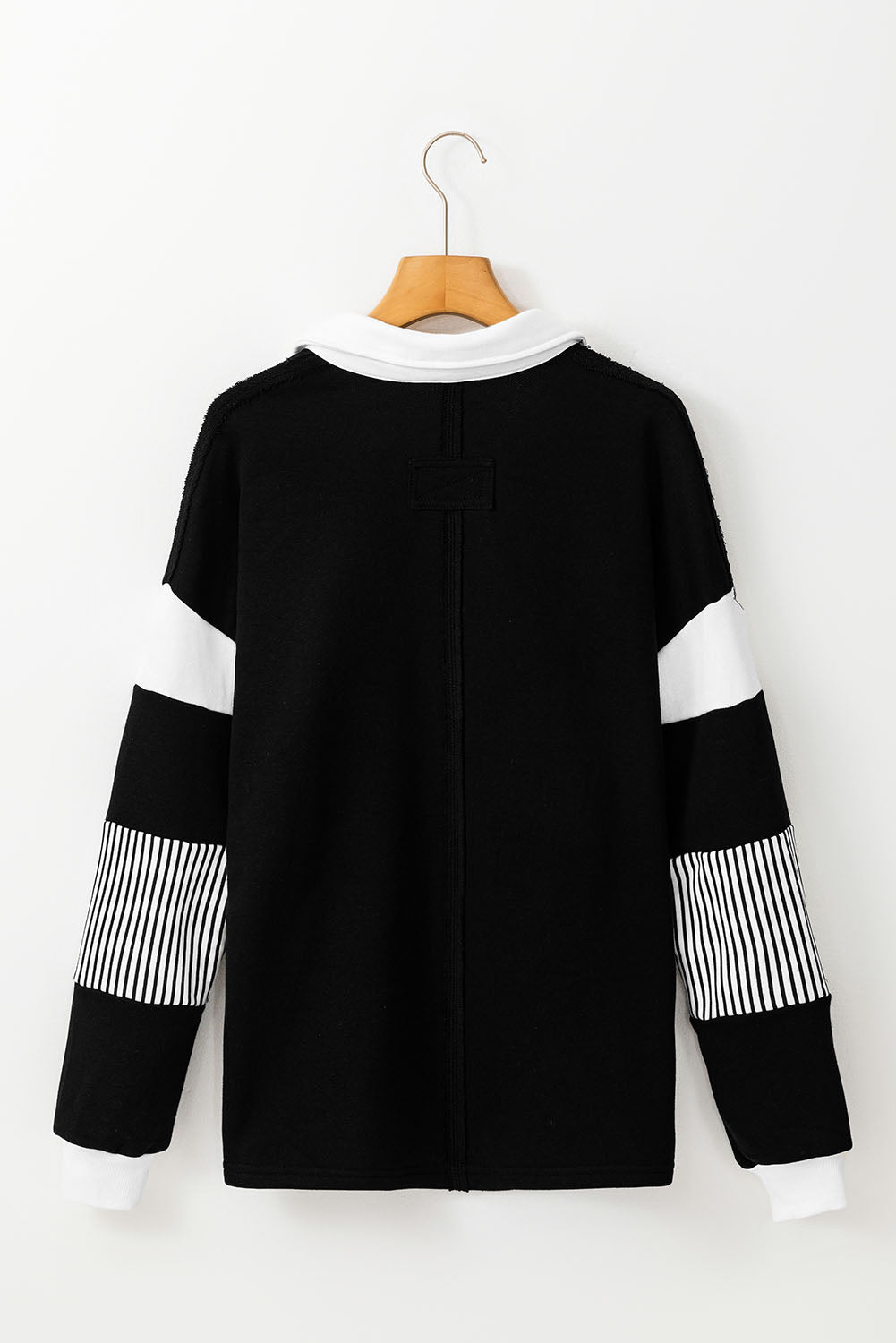 Dark Blue Striped Patchwork Collar Sweatshirt