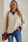 Red Clay Color Block Drop Shoulder Crewneck Oversized Sweatshirt