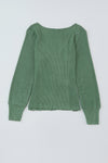 Green U Neck Textured Long Sleeve Top