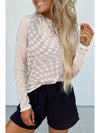 Khaki Checkered Pattern Mesh Long Sleeve Top