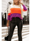 Color Block Drop Shoulder Round Neck Sweater