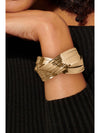 Gold Textured Crossover Metal Cuff Wide Bracelet