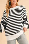 Black & White Striped Drop Sleeve Knit Sweater