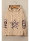 Beau Blue Floral Patchwork Star Pattern Drawstring Hoodie