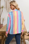 Colorful Striped Patch Pocket Long Sleeve Shirt