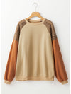 Khaki Crochet Patchwork Raglan Sleeve Sweatshirt